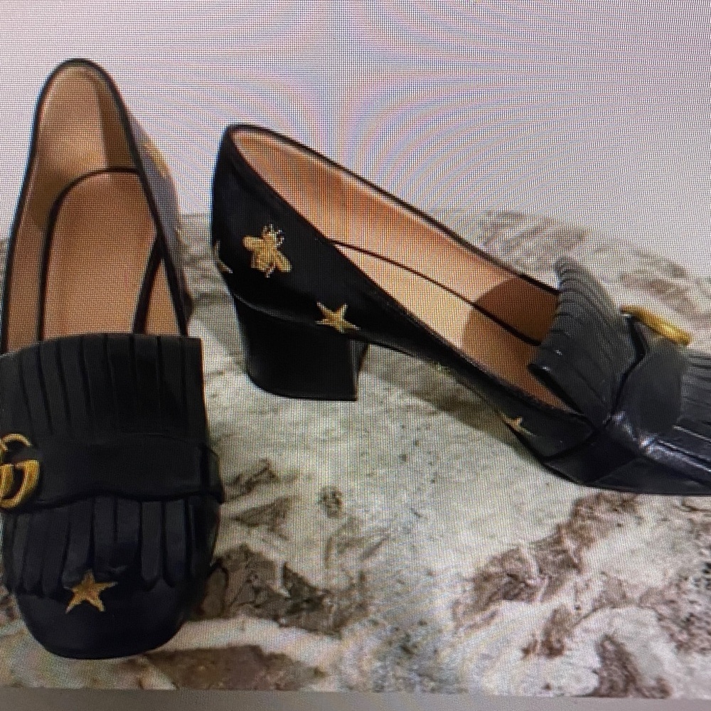 Cole Haan Black Loafers with Gold Embroidery